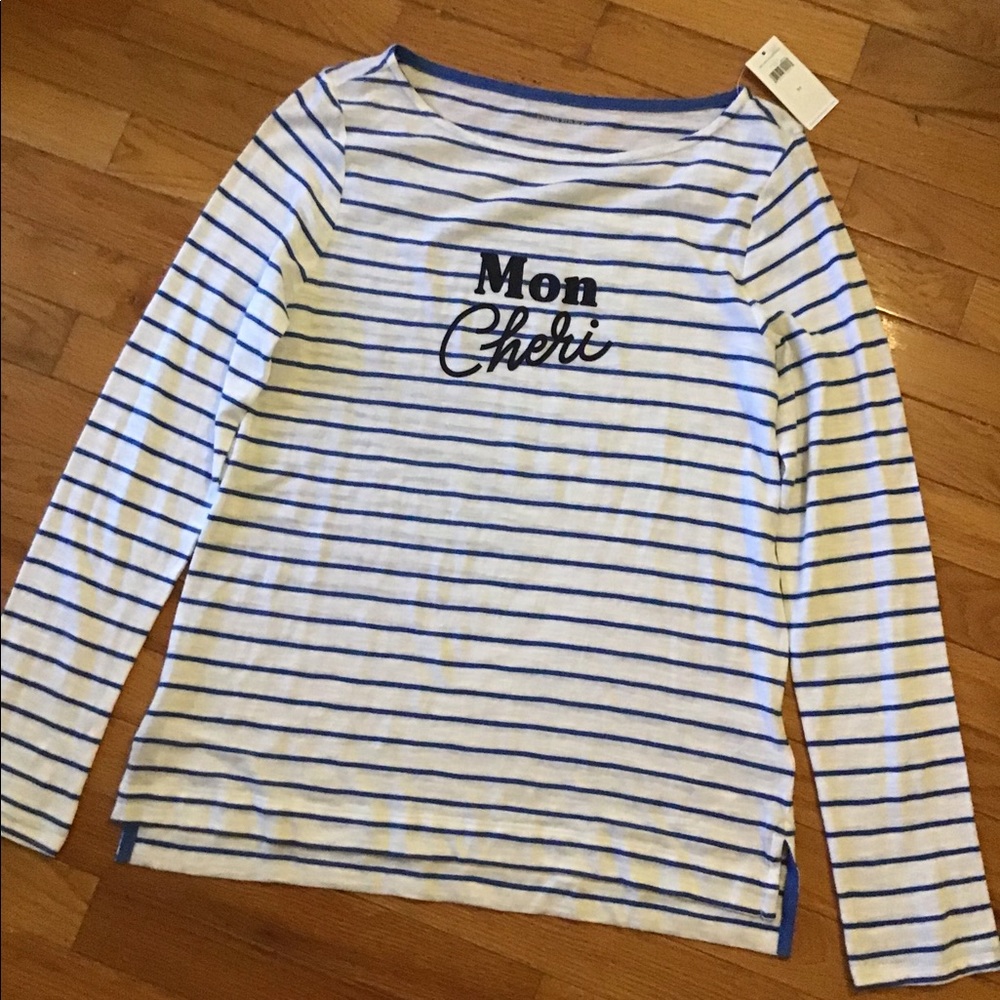 BANANA REPUBLIC LIGHTWEIGHT BOATNECK LONG SLEEVE STRIPE TEE FRENCH MEDIUM